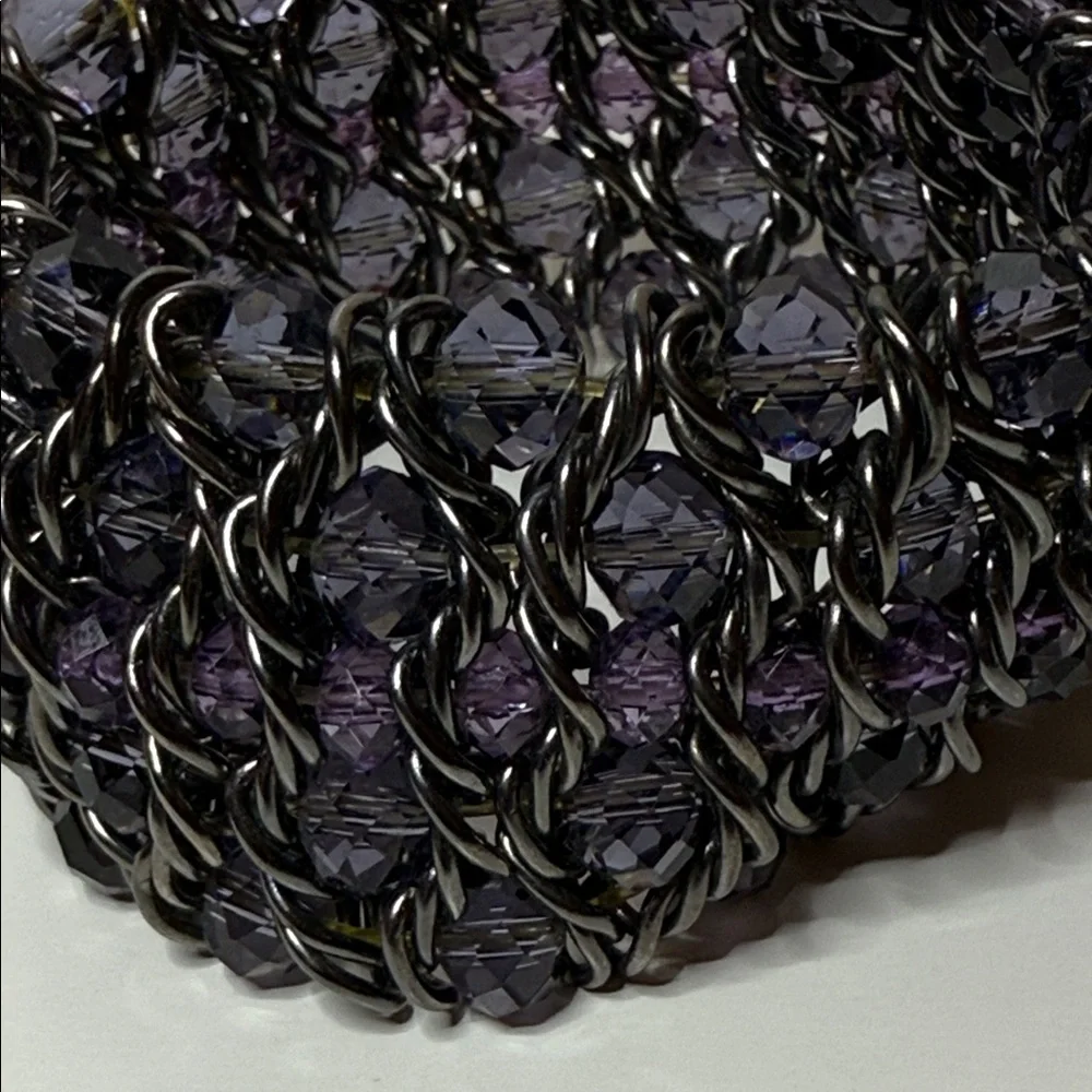 Striking Chunky Purple Black Chain multilayer woven gun metal stretch bracelet